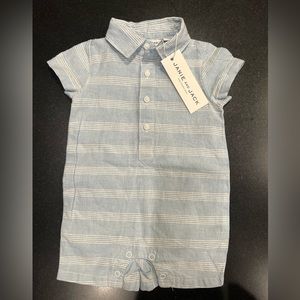 Janie and Jack Baby Boy Romper— Blue & White/ Size 0-3 Months